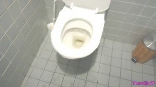 Handsome Mama Making A Mess In Public Toilet - Pissing On Floor And On Toilet